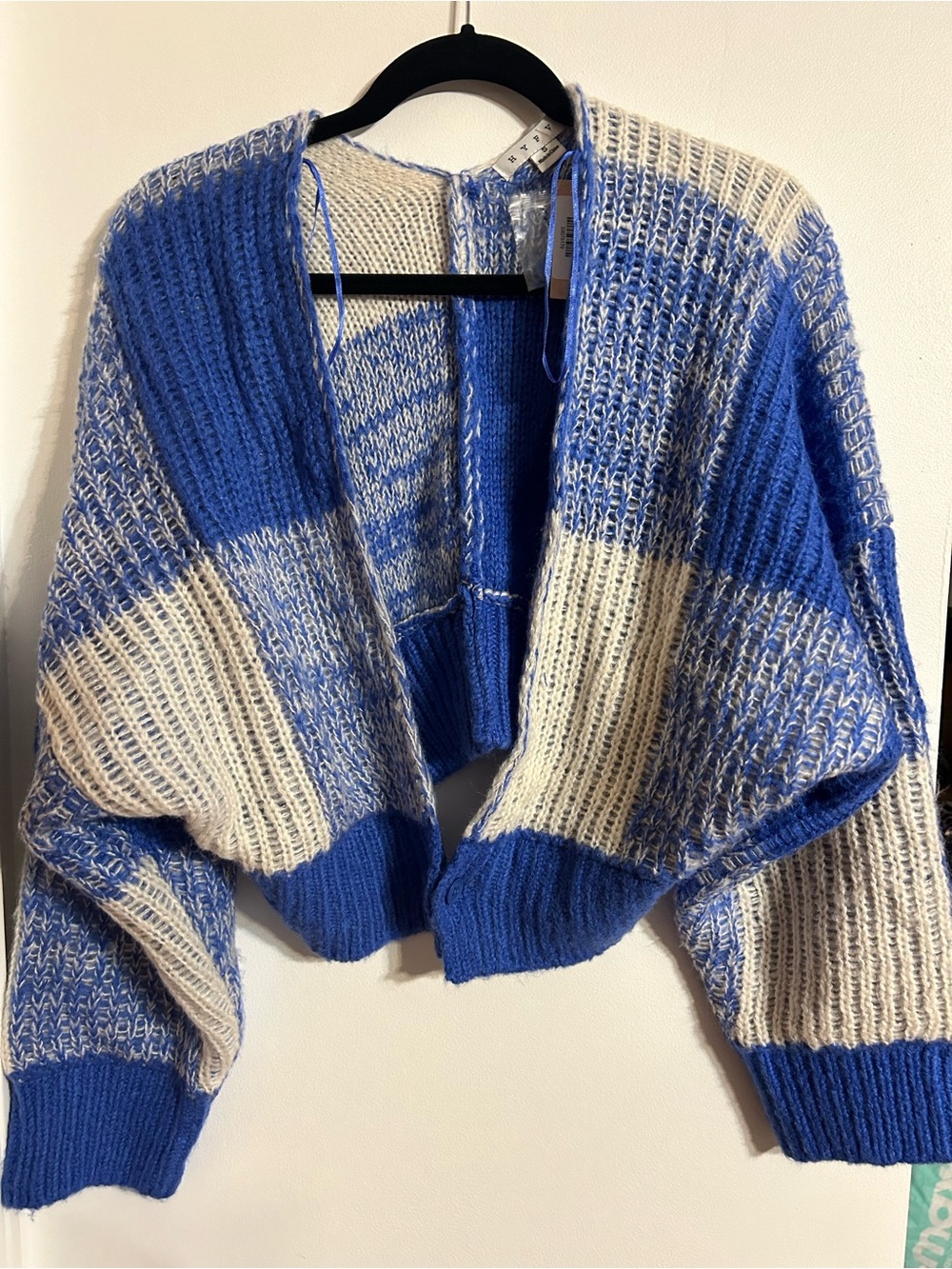 HYFVE Blue & Cream Open-Front Chunky Knit Cardigan